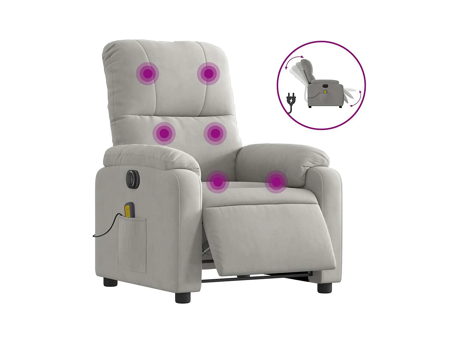 Sillón de relax | Sillón reclinable masaje eléctrico tela microfibra gris claro SHL3150