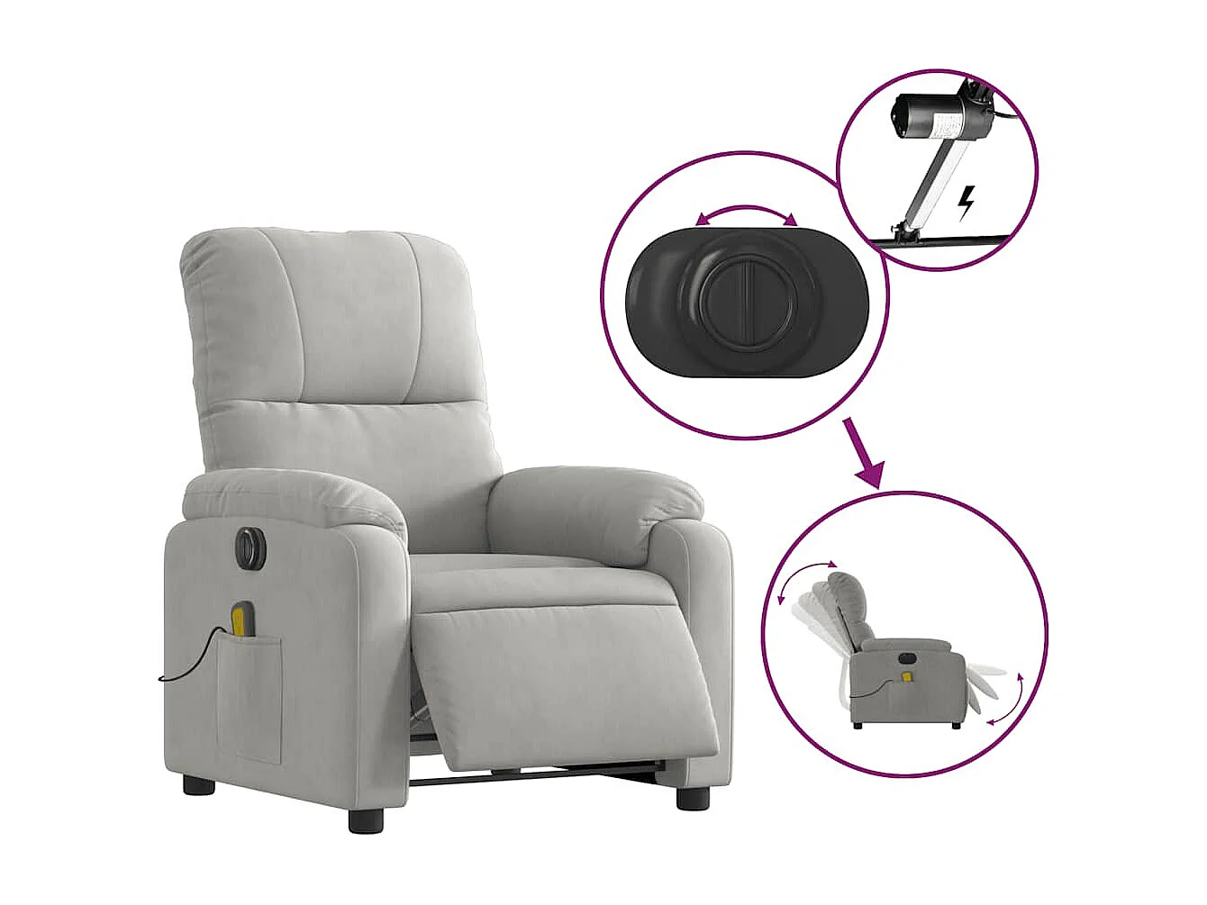 Sillón de relax | Sillón reclinable masaje eléctrico tela microfibra gris claro SHL3150