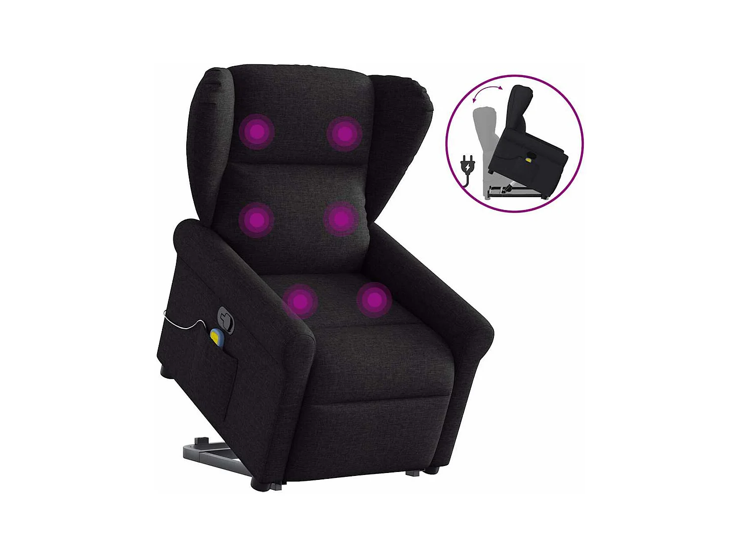 Fauteuil inclinable-Chaise de relax-Fauteuil de Massage Noir Tissu SHL4623
