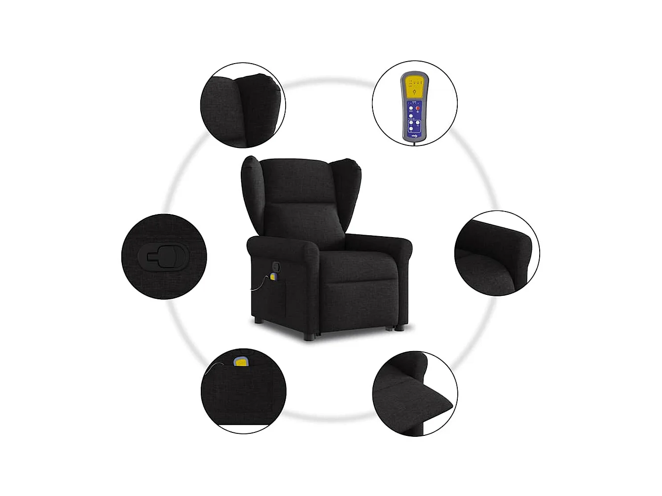 Fauteuil inclinable-Chaise de relax-Fauteuil de Massage Noir Tissu SHL4623