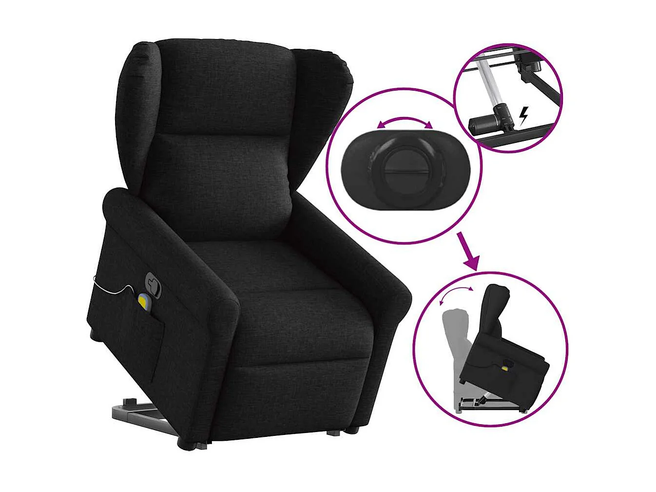 Fauteuil inclinable-Chaise de relax-Fauteuil de Massage Noir Tissu SHL4623