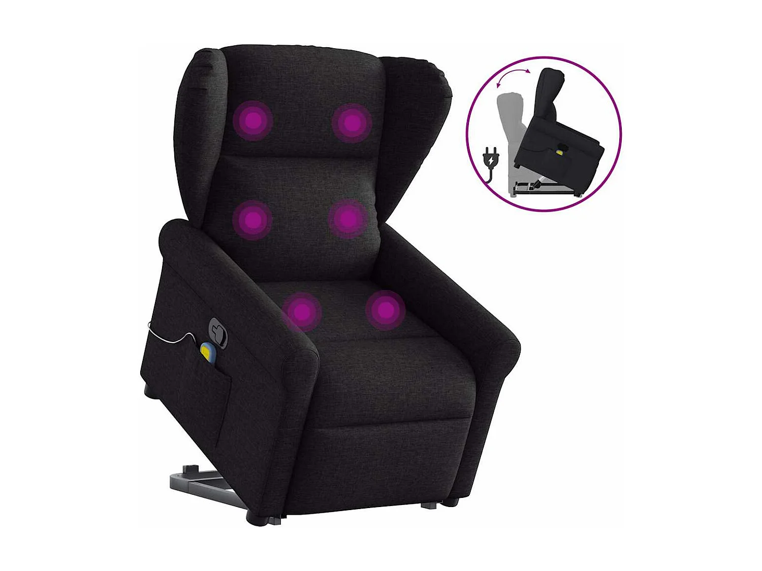 Fauteuil inclinable-Chaise de relax-Fauteuil de Massage Noir Tissu SHL4623