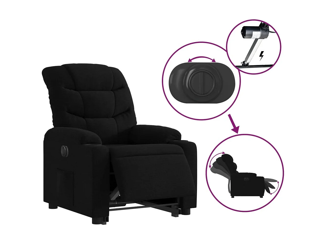 Fauteuil inclinable électrique-Chaise de relax-Fauteuil salon noir tissu SHL5482