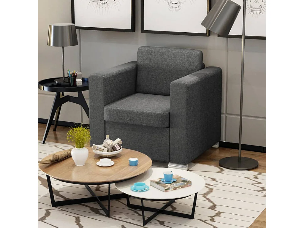 Fauteuil salon-Chaise d'appoint-Fauteuil gris foncé tissu 82x73x78 cm SHL4374