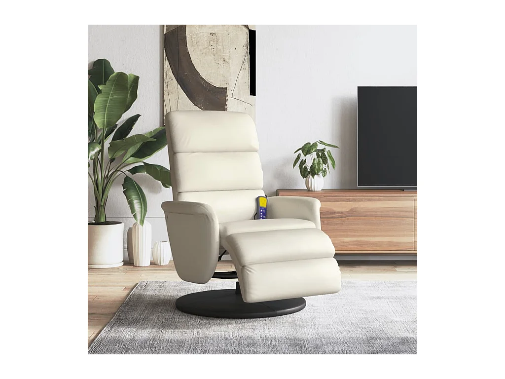 Sillón de relax | Sillón reclinable masaje con reposapiés cuero sintético crema SHL8491