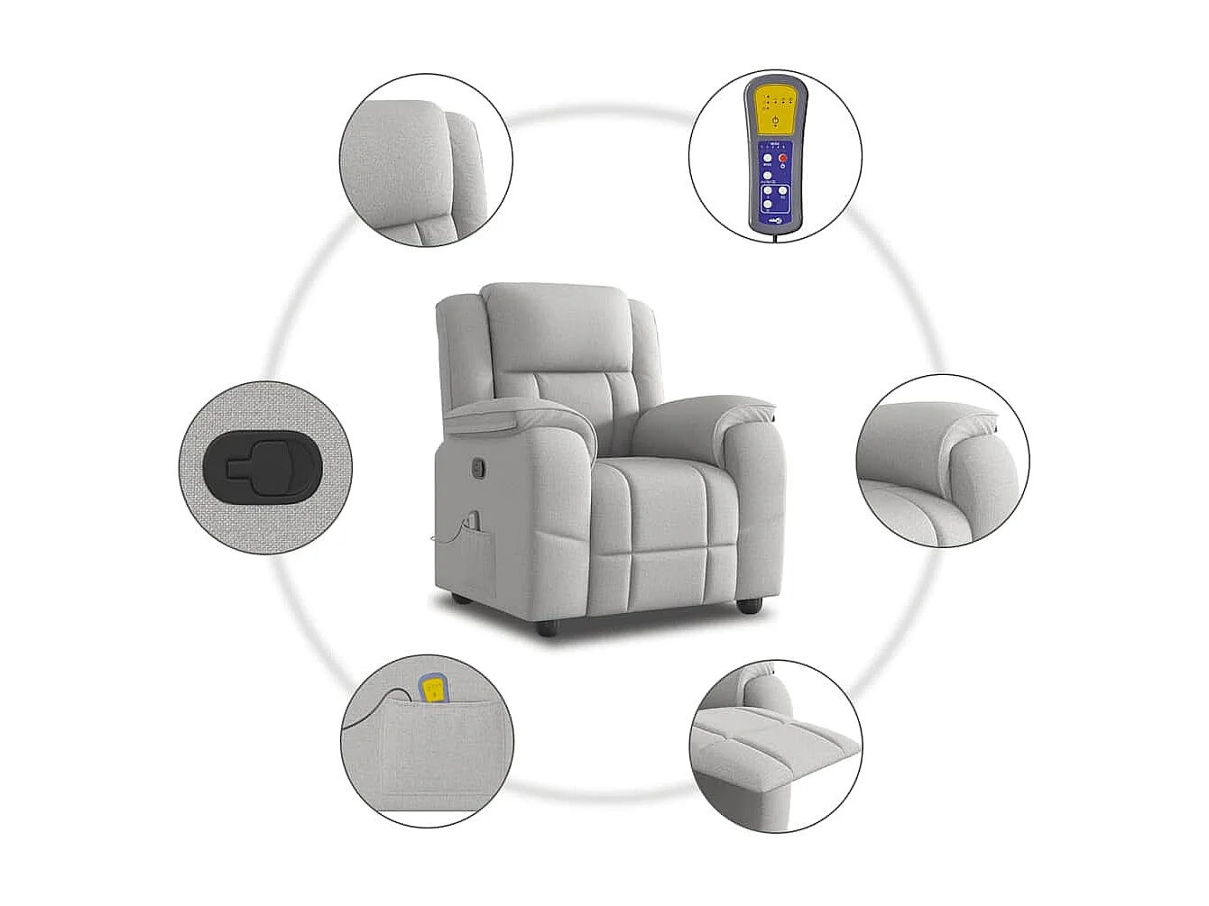 Sillón de salón | Silla | Sillón de masaje reclinable de tela gris nube SHL3489