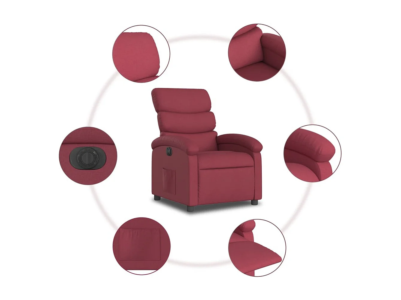 Fauteuil inclinable électrique-Chaise de relax-Fauteuil salon Rouge bordeaux Tissu SHL1372