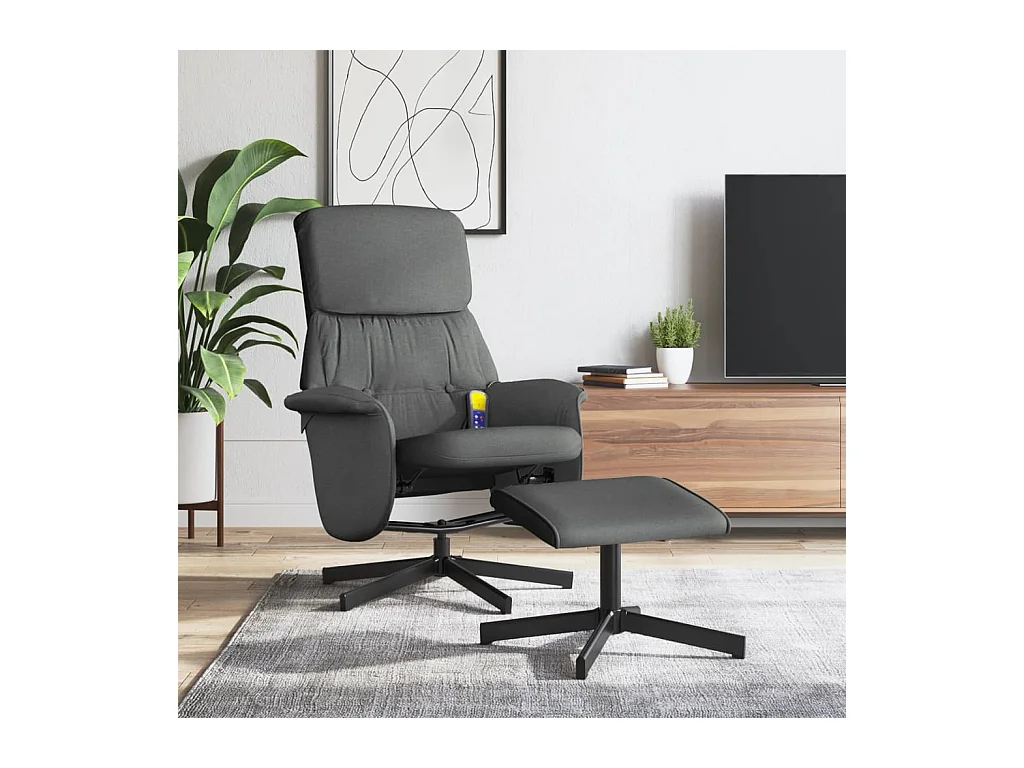 Sillón de relax | Sillón reclinable de masaje con reposapiés tela gris oscuro SHL5062