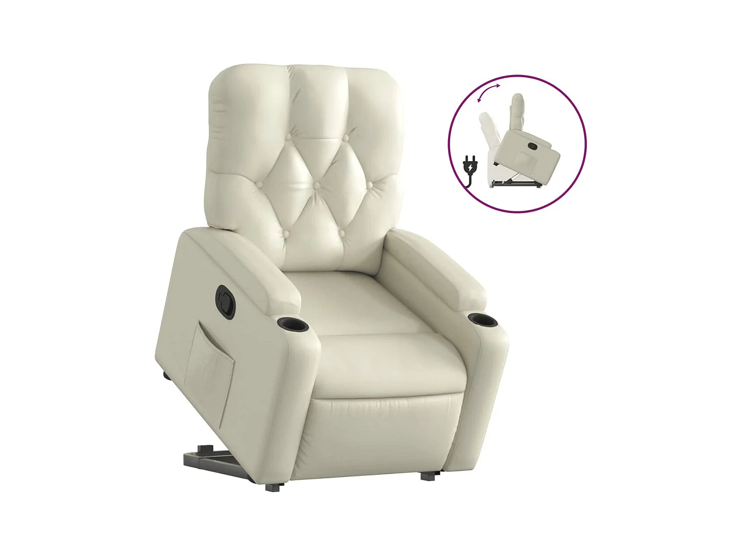 Sillón de relax | Sillón reclinable elevable cuero artificial color crema SHL6572
