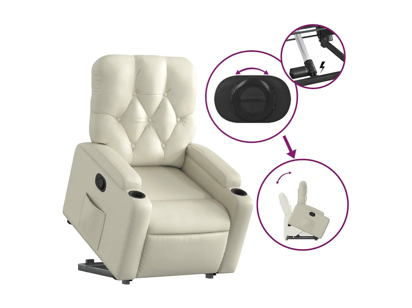 Sillón de relax | Sillón reclinable elevable cuero artificial color crema SHL6572