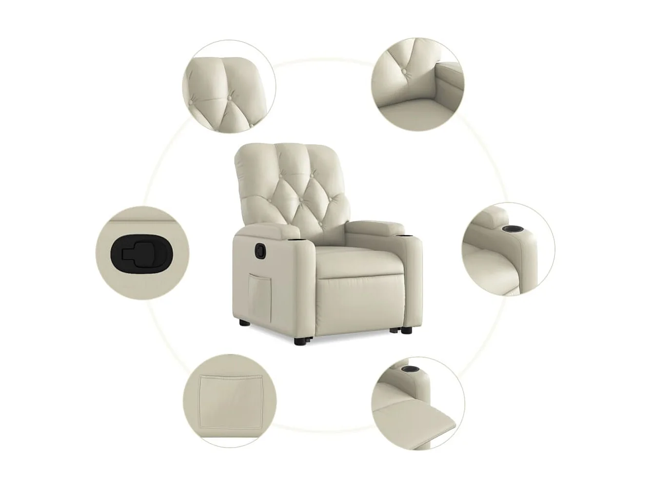 Relaxsessel | Lounge Sessel für Wohnzimmer mit Aufstehhilfe Creme Kunstleder SHL15346