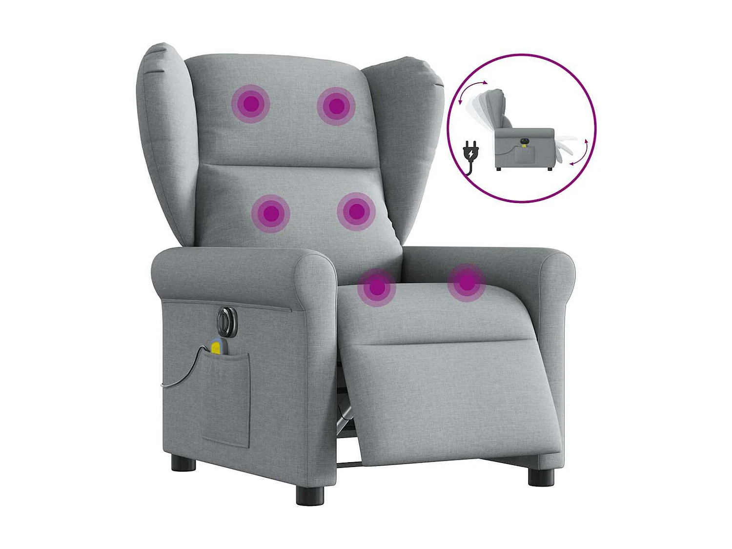 Fauteuil inclinable électrique-Fauteuil de massage de Salon gris clair tissu SHL4807