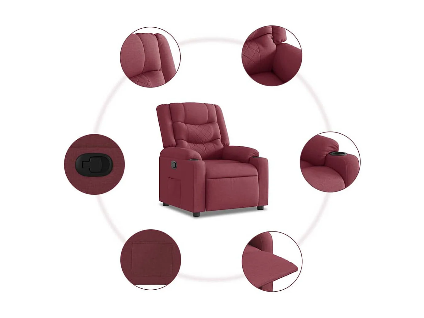 Fauteuil inclinable-Chaise de relax-Fauteuil TV Rouge bordeaux Tissu SHL2470