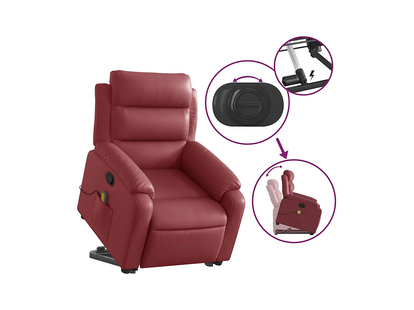 Fauteuil inclinable-Chaise de relax-Fauteuil de Massage Rouge bordeaux Similicuir SHL3427