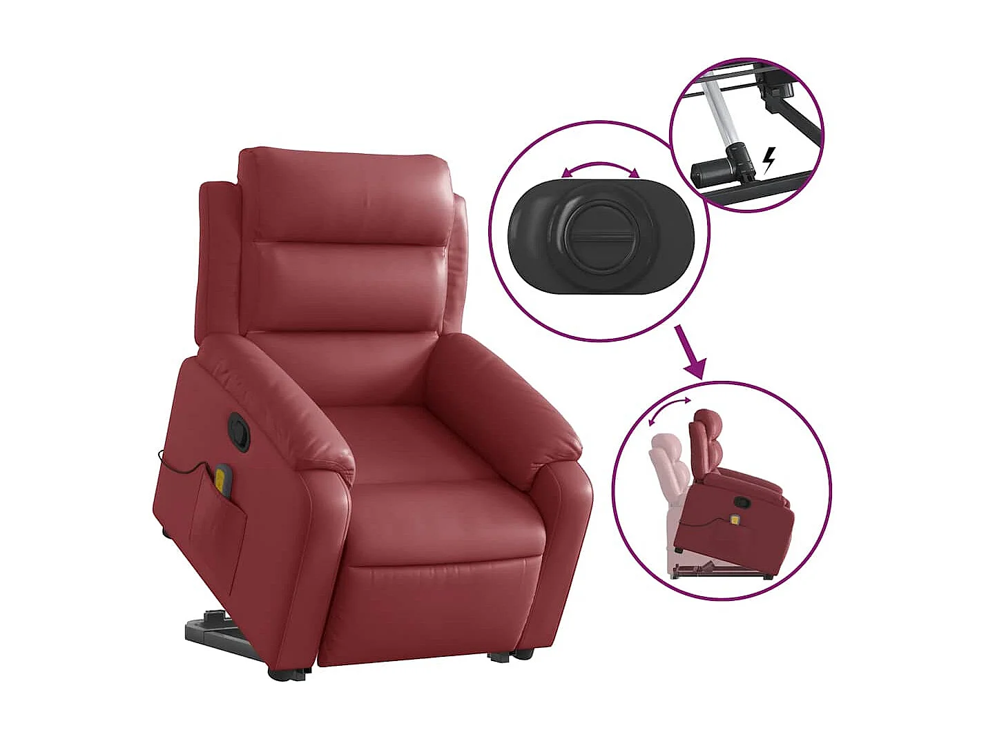 Fauteuil inclinable-Chaise de relax-Fauteuil de Massage Rouge bordeaux Similicuir SHL3427