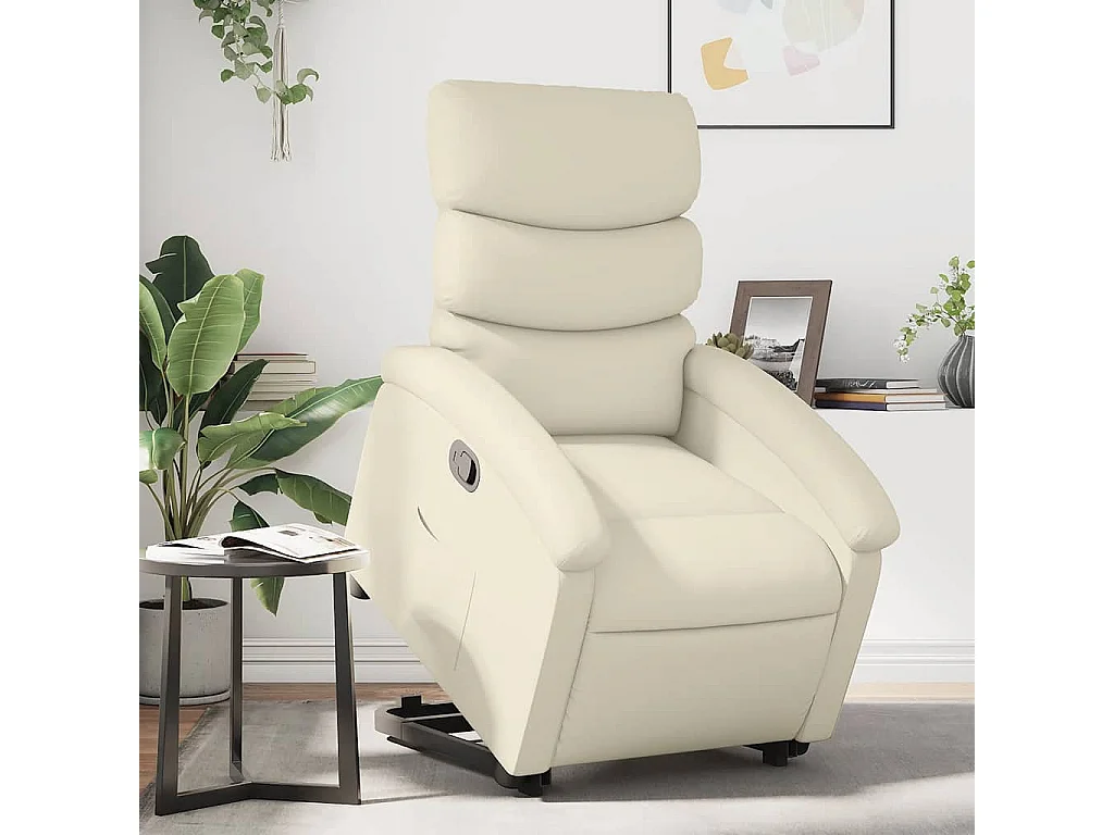 Relaxsessel | Lounge Sessel für Wohnzimmer mit Aufstehhilfe Creme Kunstleder SHL3435