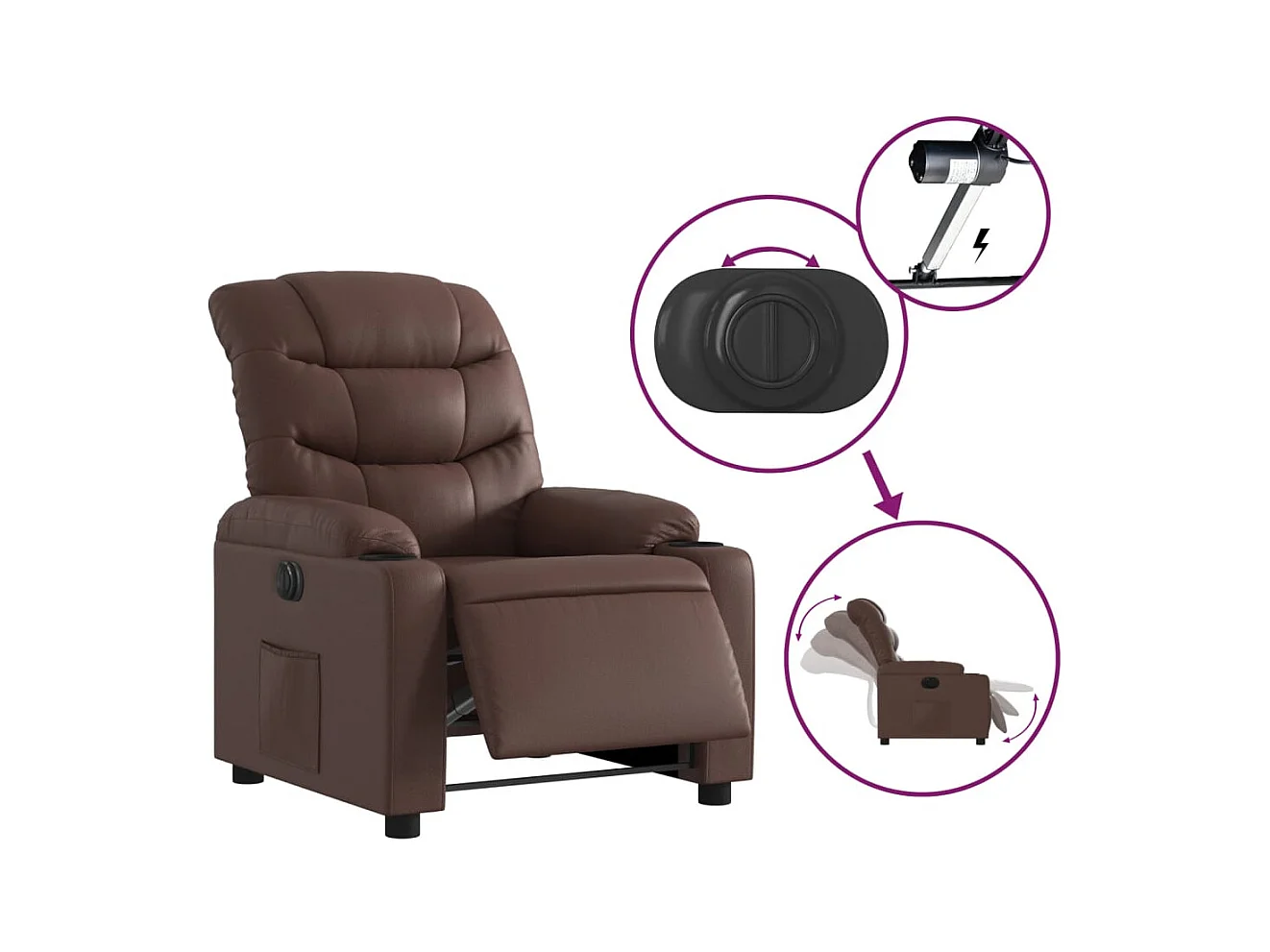 Sillón de relax | Silla | Sillón reclinable eléctrico de cuero sintético marrón SHL3426