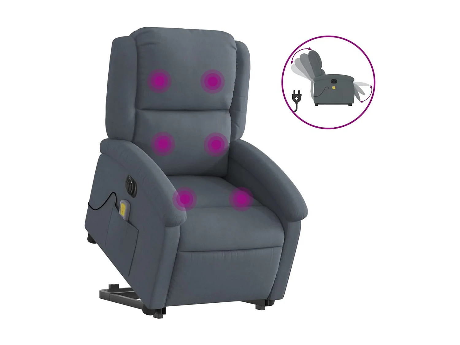 Fauteuil inclinable électrique-Chaise-Fauteuil de Massage gris foncé velours SHL4994