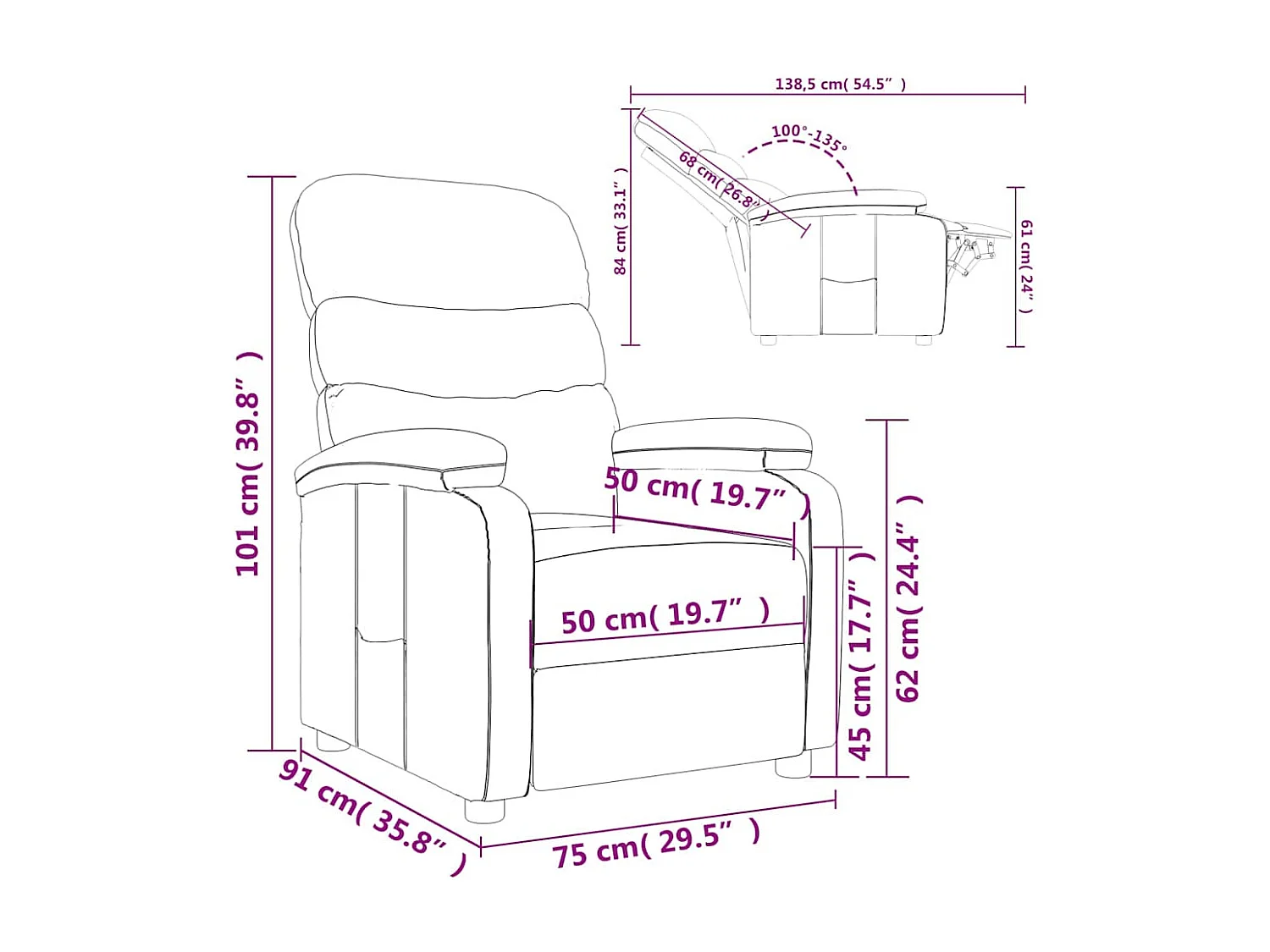 Sillón de relax | Sillón reclinable de cuero sintético color capuchino SHL5459