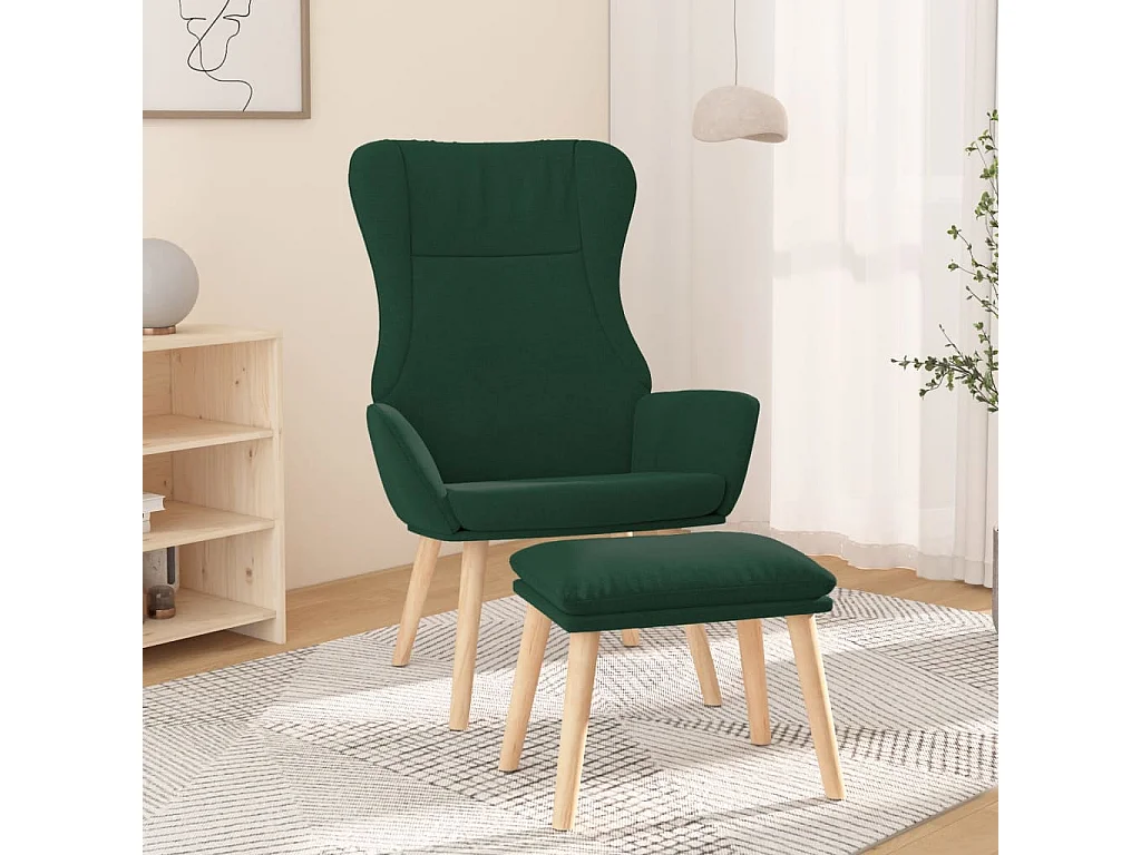 Fauteuil de relaxation Scandinave avec repose-pied Vert foncé Tissu SHL3393