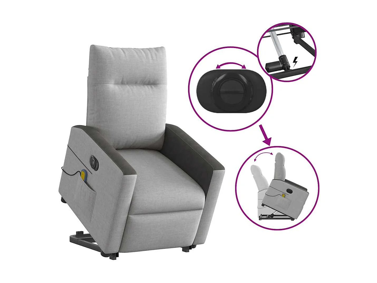 Sillón de salón | Silla | Sillón de masaje eléctrico reclinable elevable tela gris nube SHL7063