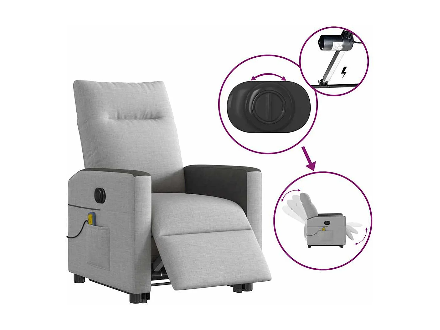 Sillón de salón | Silla | Sillón de masaje eléctrico reclinable elevable tela gris nube SHL7063