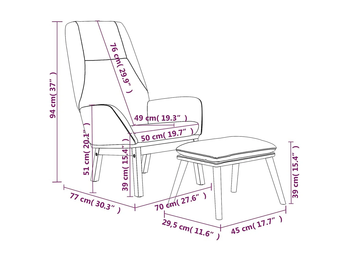 Fauteuil de relaxation Scandinave avec repose-pied Gris clair Tissu SHL2412