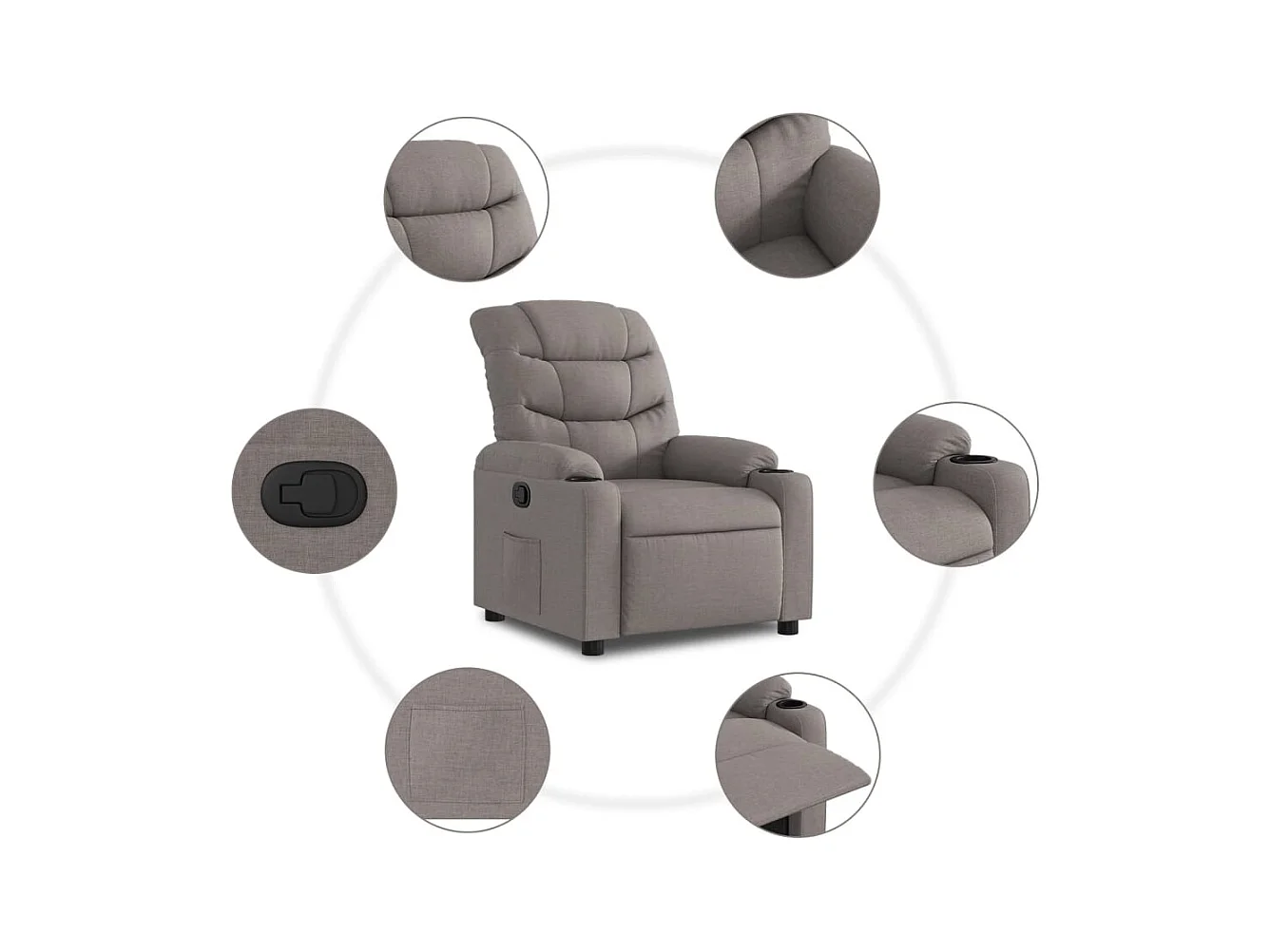 Sillón de relax | Silla | Sillón reclinable de tela gris taupe SHL3482