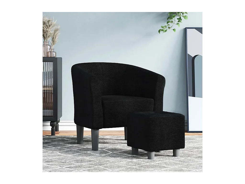 Sillón de salón | Silla de relax con taburete tela negra SHL6234