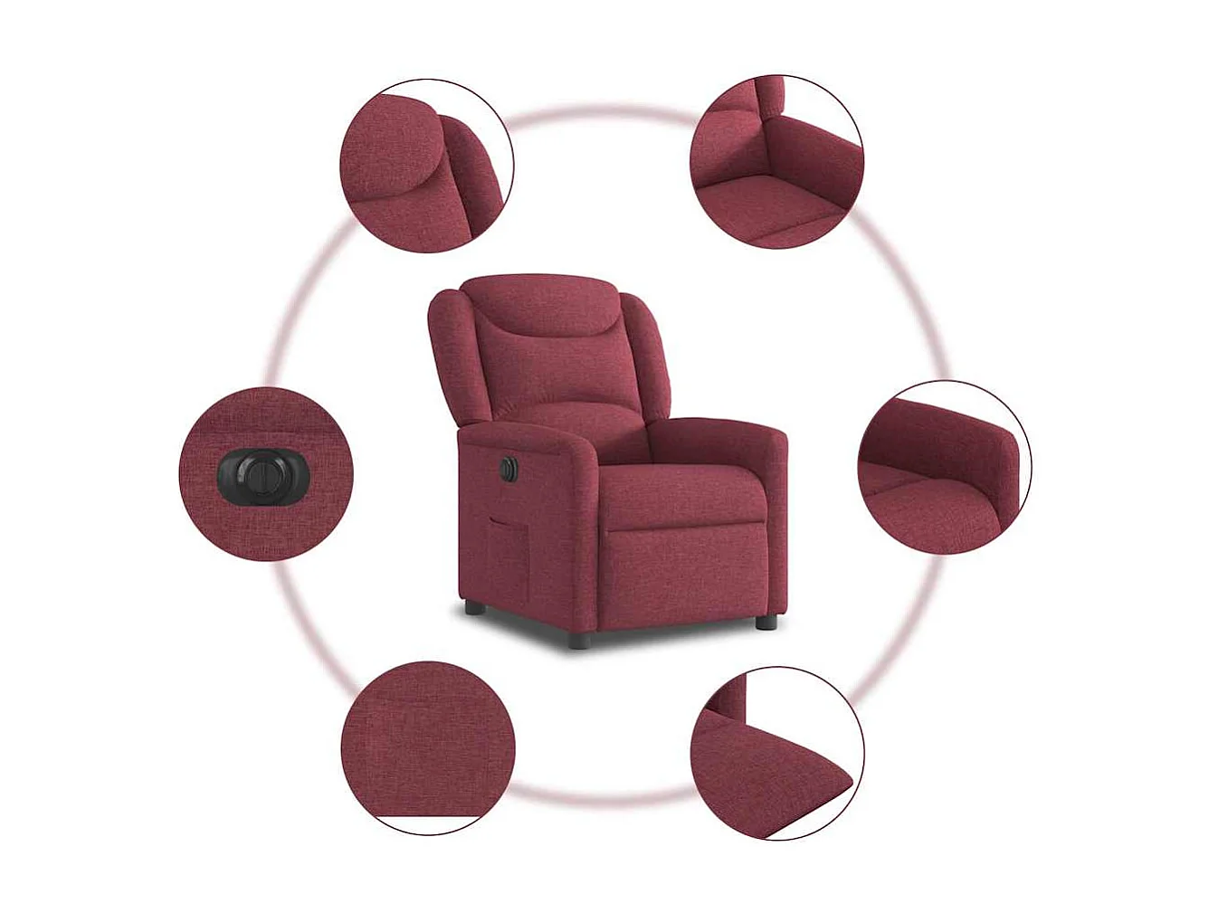 Fauteuil inclinable électrique-Chaise de relax-Fauteuil TV Rouge bordeaux Tissu SHL4339