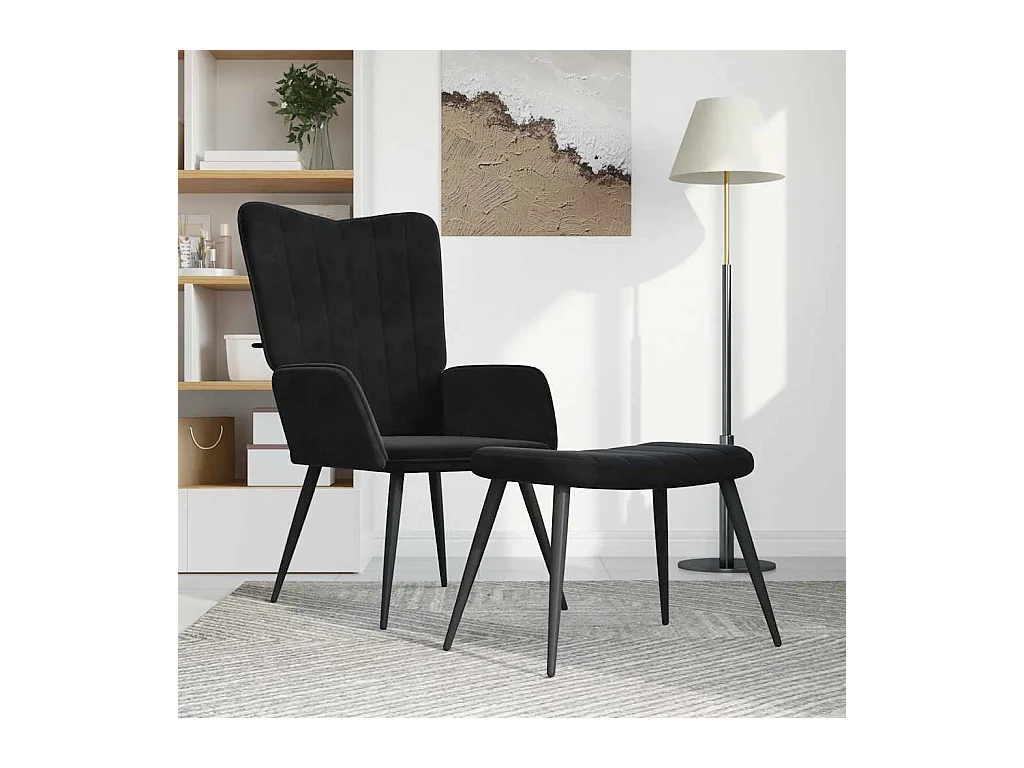 Sillón de relax | Silla de relax con taburete terciopelo negro SHL6349