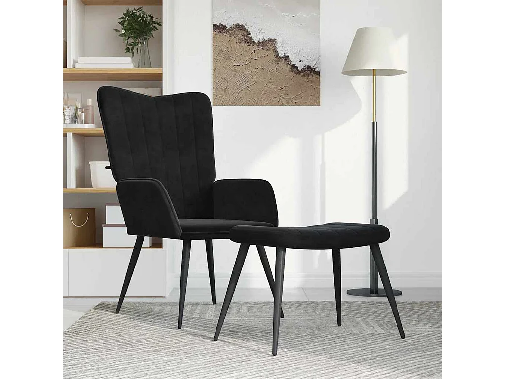 Relaxsessel mit Hocker | Lounge Sessel Schwarz Samt SHL95432