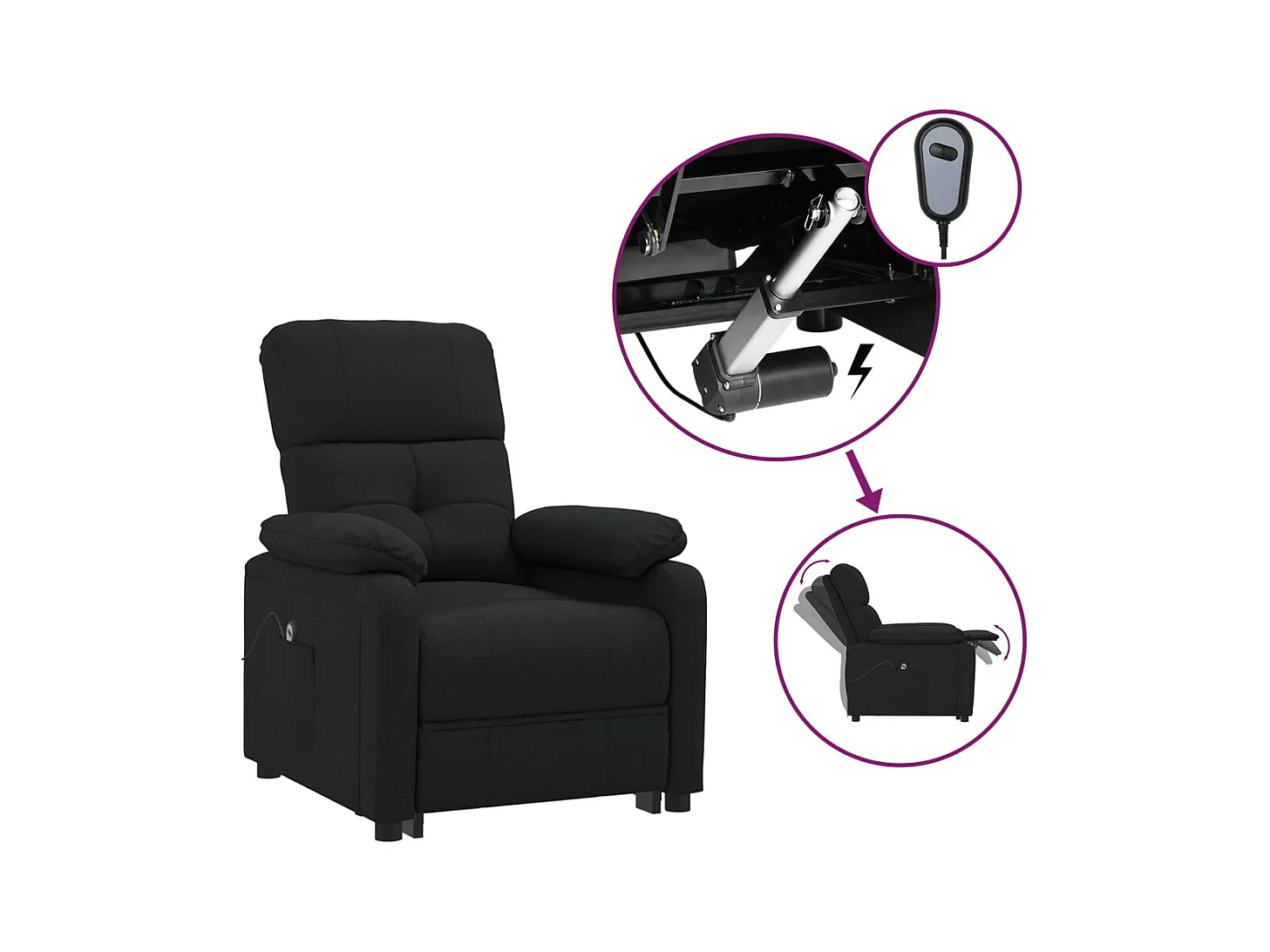 Fauteuil inclinable électrique-Chaise de relax Noir Tissu SHL2174
