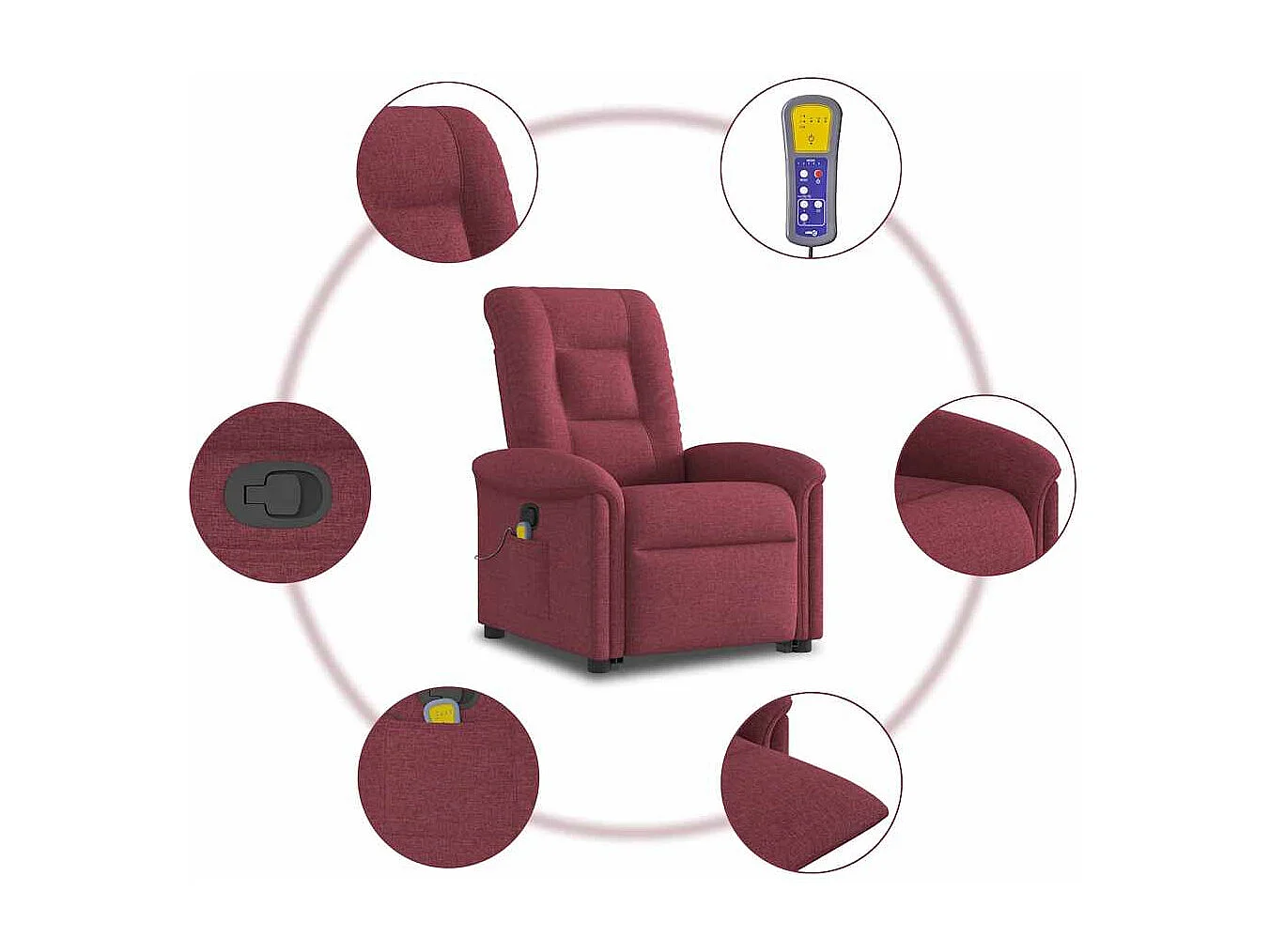 Fauteuil inclinable-Chaise de relax-Fauteuil de Massage Rouge bordeaux Tissu SHL1627