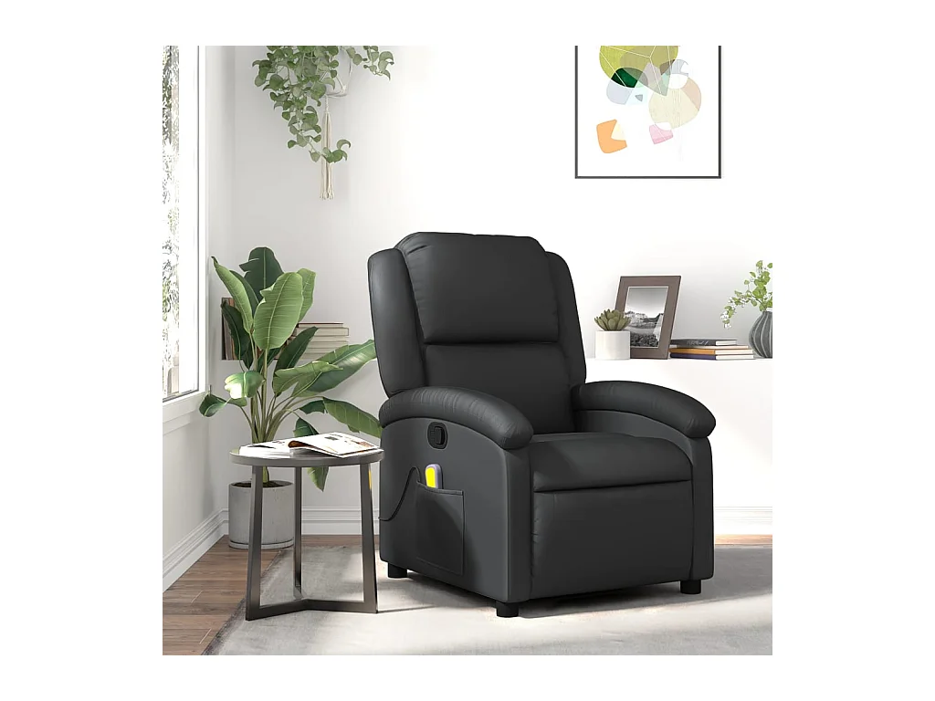 Fauteuil inclinable-Chaise de relax-Fauteuil de Massage noir cuir véritable SHL3035