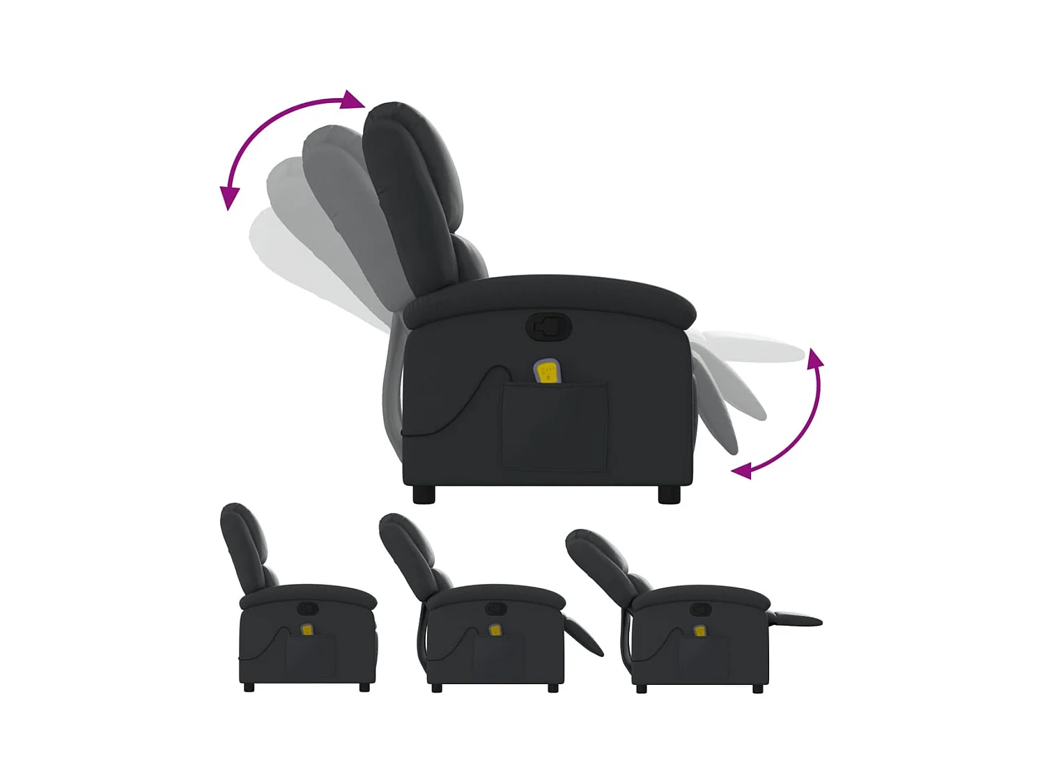 Fauteuil inclinable-Chaise de relax-Fauteuil de Massage noir cuir véritable SHL3035