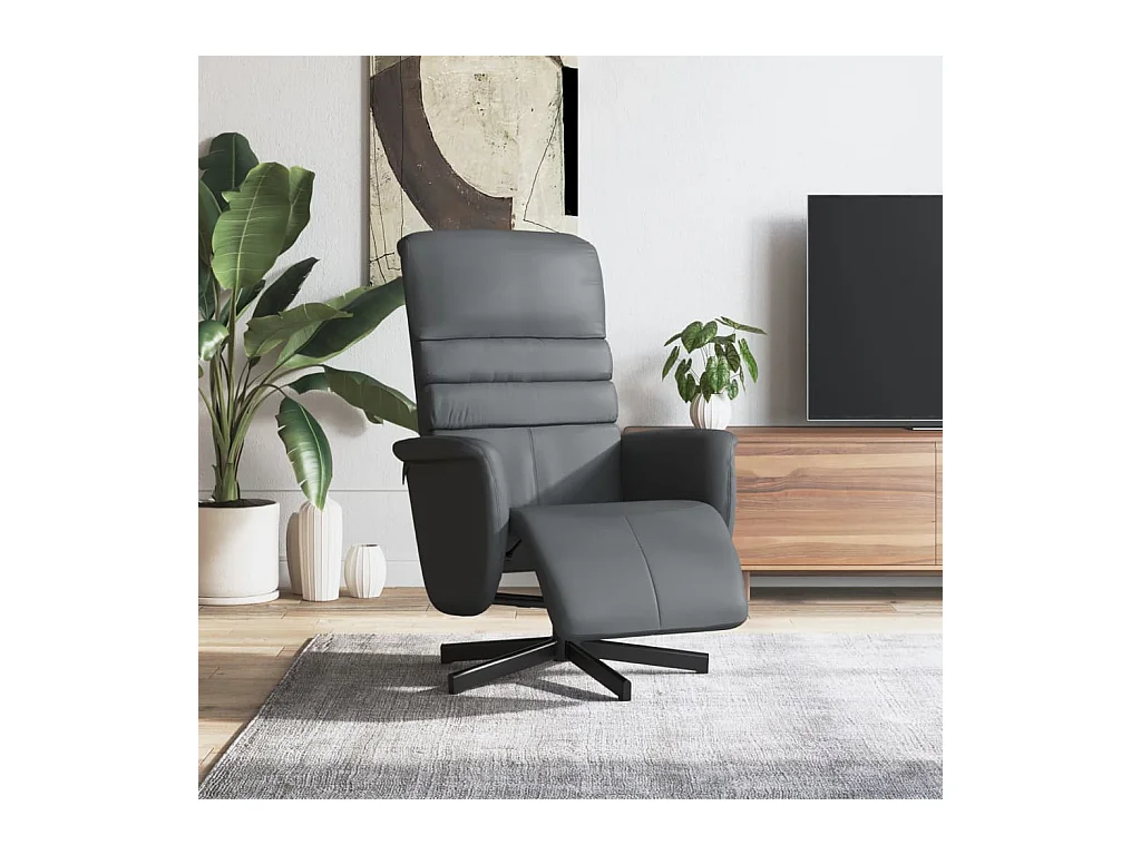 Sillón de relax | Sillón reclinable con reposapiés cuero sintético gris SHL2735