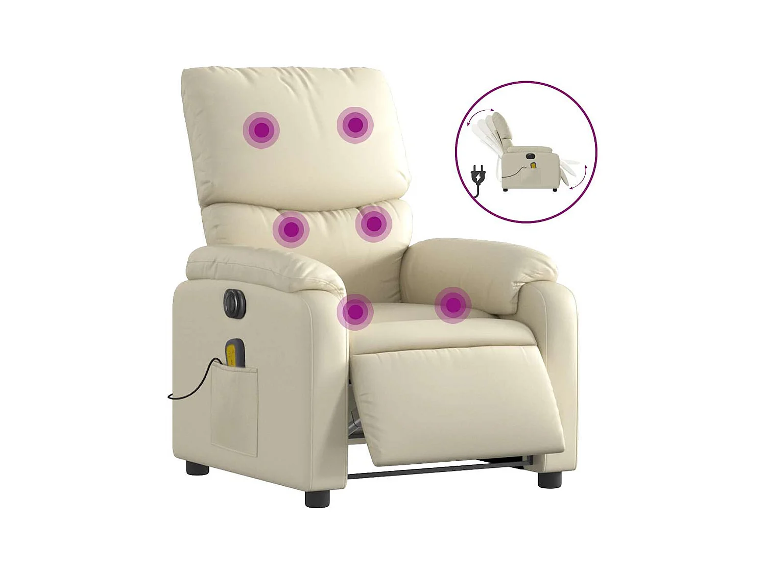Sillón de salón | Silla | Sillón de masaje reclinable eléctrico cuero sintético crema SHL9080