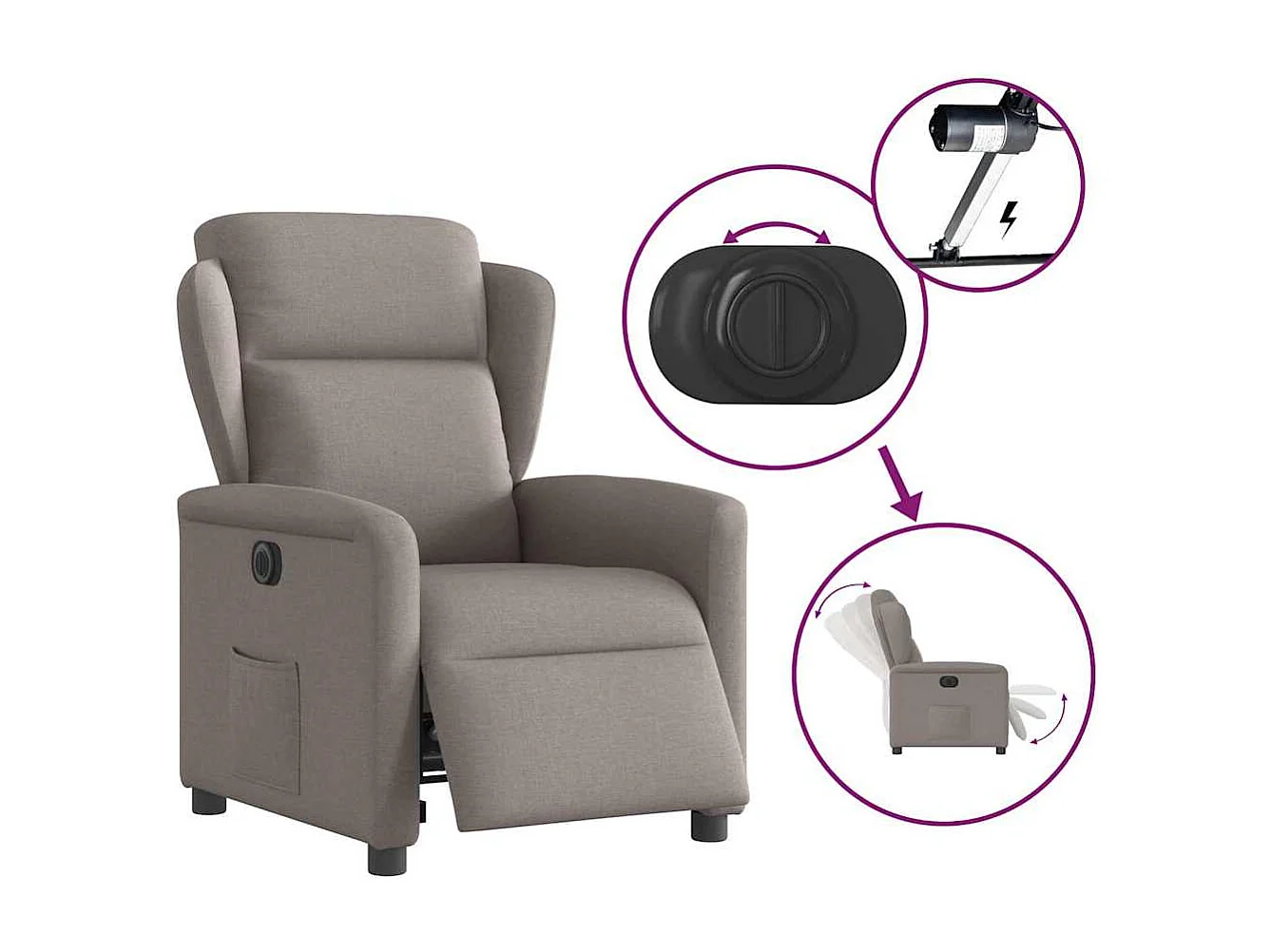 Sillón de relax | Silla | Sillón reclinable eléctrico tela gris taupé SHL6292