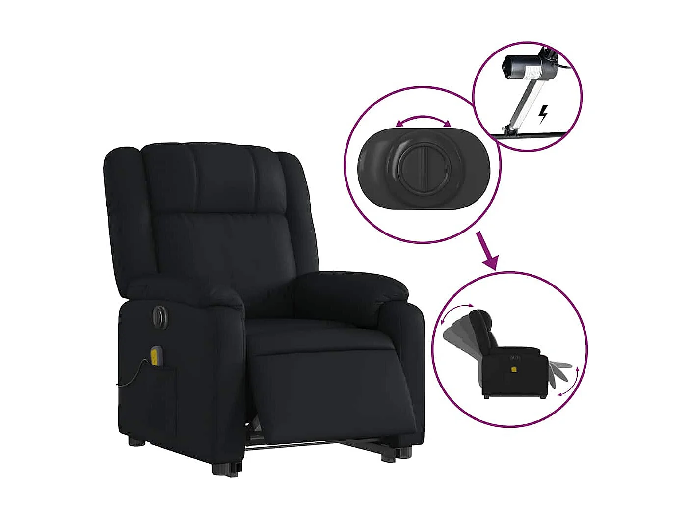 Fauteuil inclinable électrique-Chaise-Fauteuil de Massage noir similicuir SHL3845