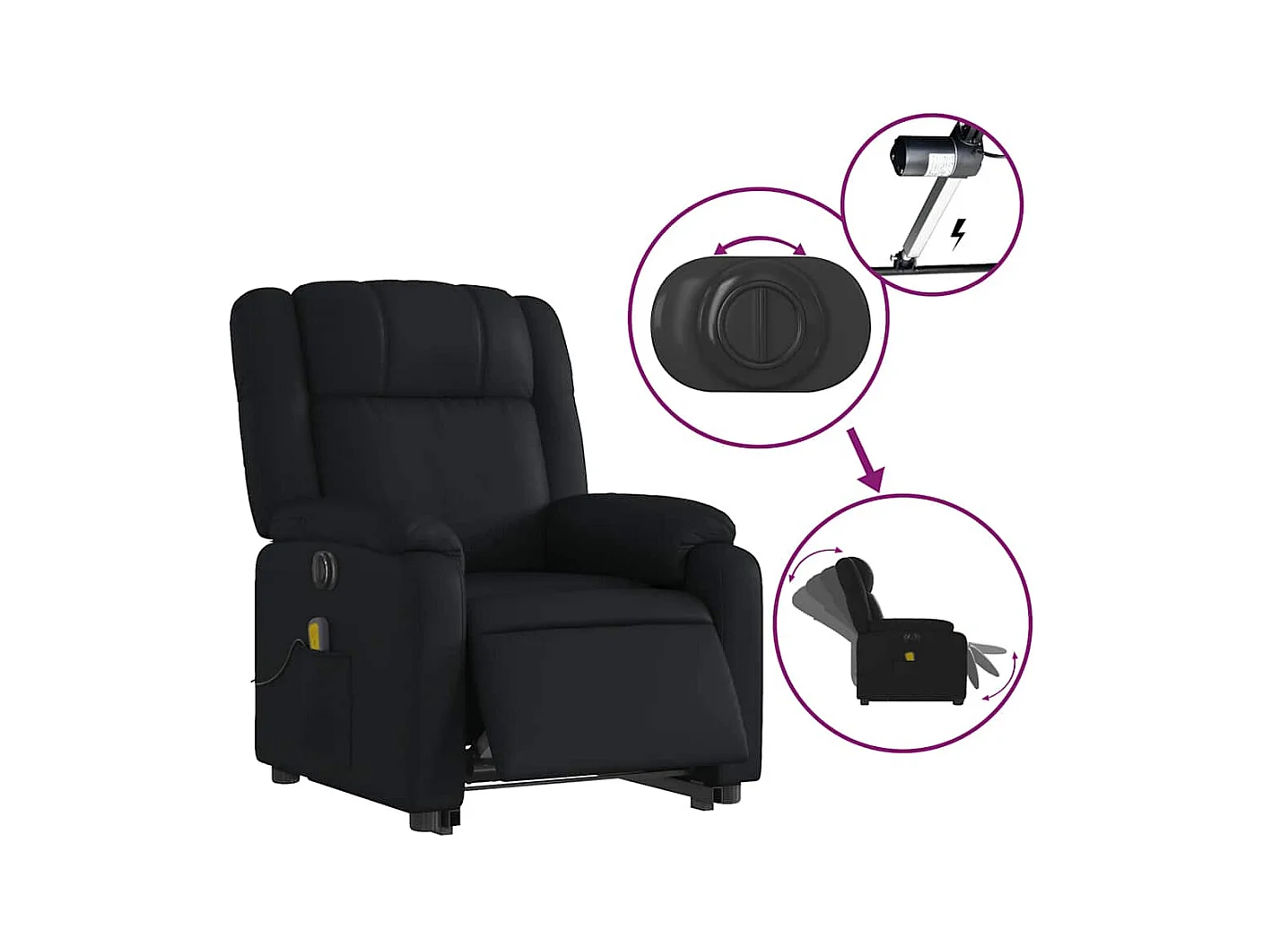 Sillón de salón | Silla | Sillón de masaje elevable eléctrico cuero sintético negro SHL2240