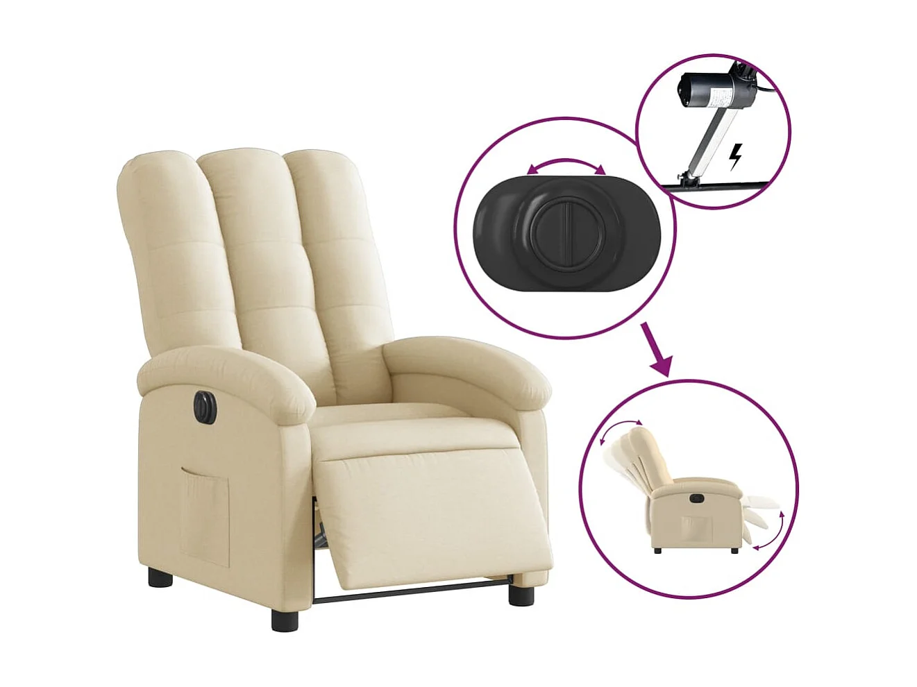 Relaxsessel Elektrisch | Lounge Sessel indoor Creme Stoff SHL83909