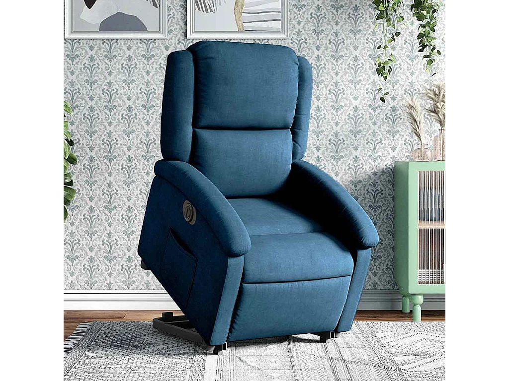 Fauteuil inclinable électrique-Chaise de relax-Fauteuil salon bleu velours SHL2705