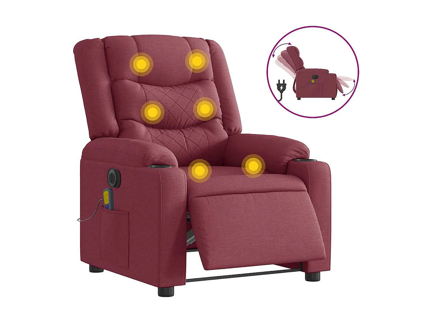 Fauteuil inclinable électrique-Fauteuil de massage de Salon Rouge bordeaux Tissu SHL5423