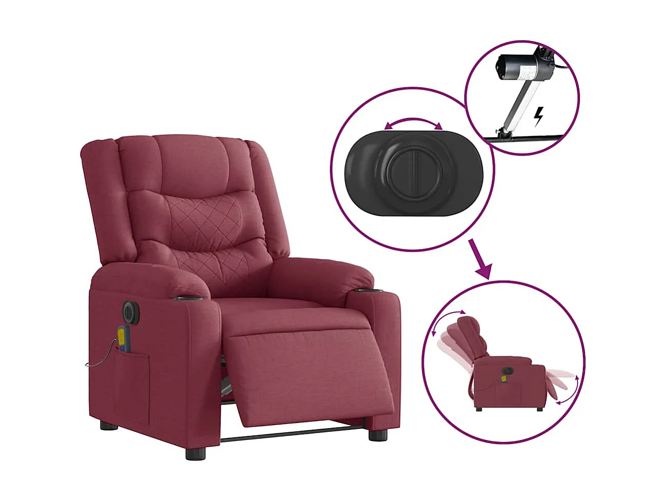 Fauteuil inclinable électrique-Fauteuil de massage de Salon Rouge bordeaux Tissu SHL5423