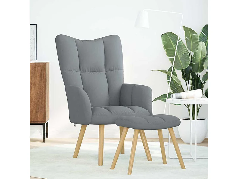 Relaxstoel | Fauteuil met voetenbankje stof lichtgrijs