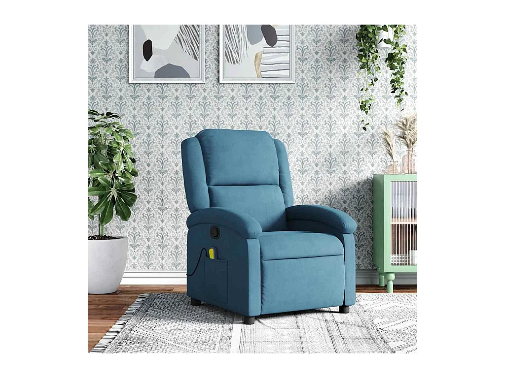 Poltrona de massagens reclinável veludo azul SHL109932