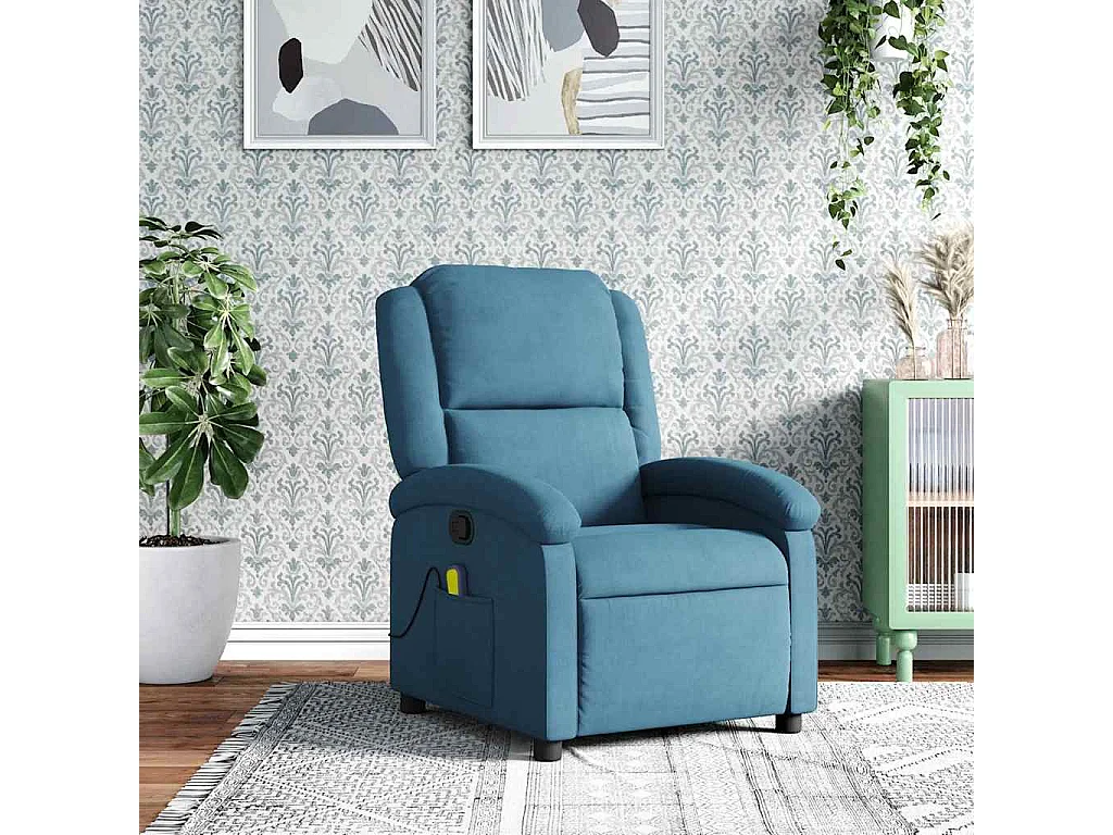 Fauteuil inclinable-Fauteuil salon de massage bleu velours SHL5103
