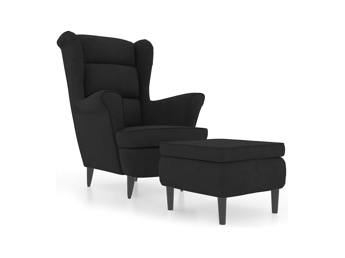 Fauteuil Salon-Chaise de relax-Fauteuil à oreilles avec tabouret noir velours SHL3718