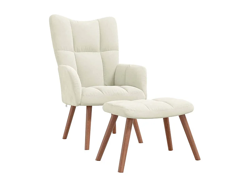 Sillón de relax | Silla de relax con taburete terciopelo blanco crema SHL3780